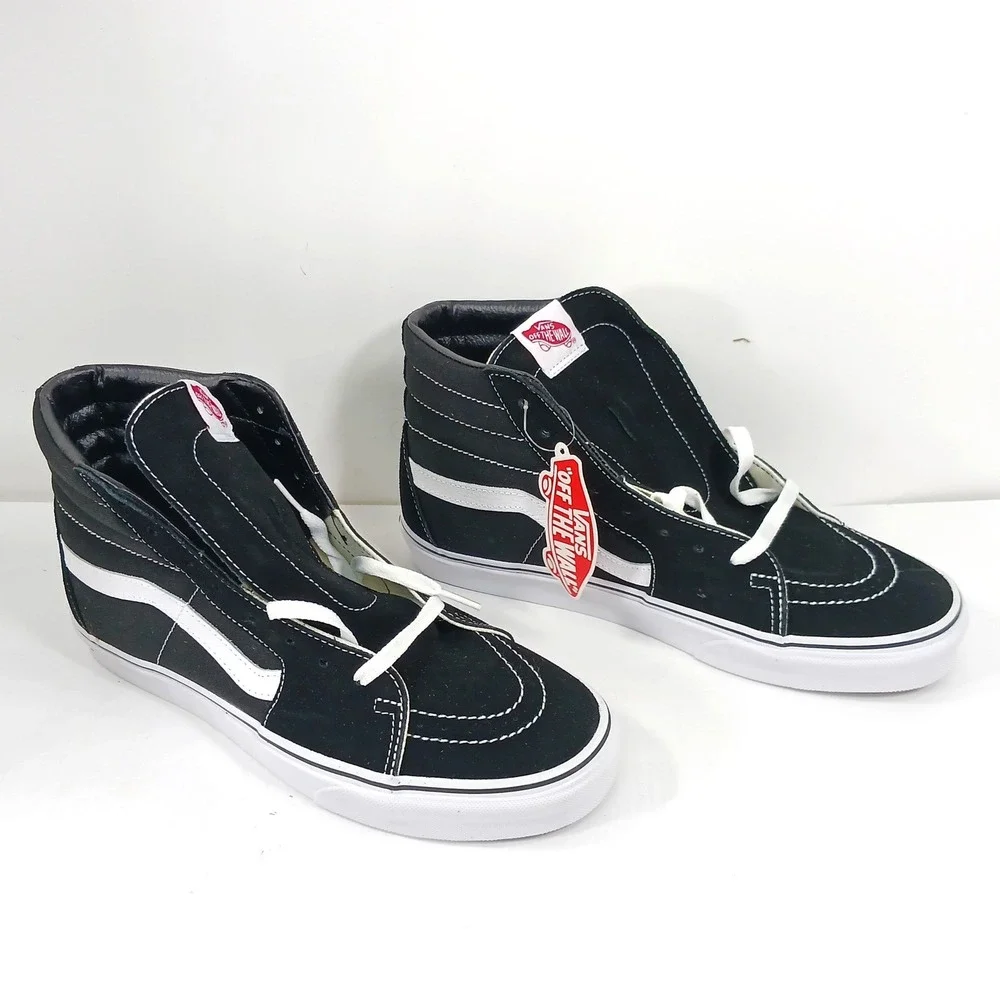Vans Sk8-Hi Black White Suede Canvas High Top Skate Shoes Mens 10.5 Womens 12